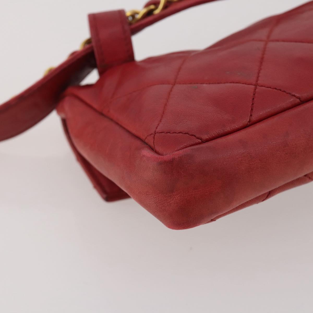 CHANEL Matelasse Waist Bag Leather Red Gold Tone CC Auth 205887