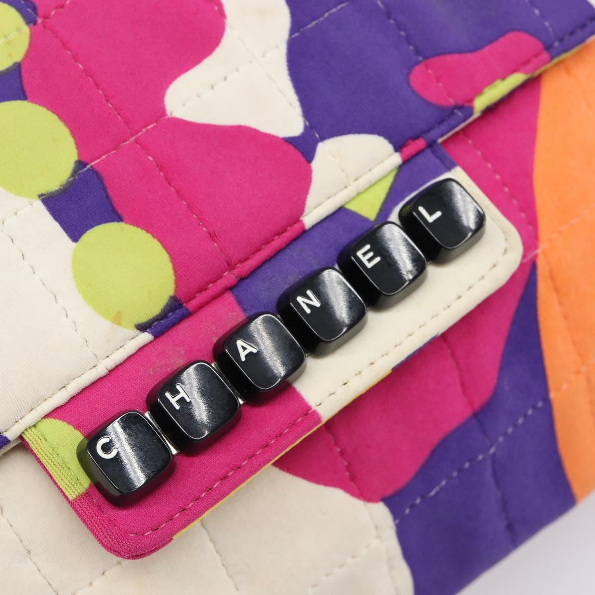 CHANEL Choco Bar Chain Shoulder Bag Cotton Multicolor Silver CC Auth 205888A