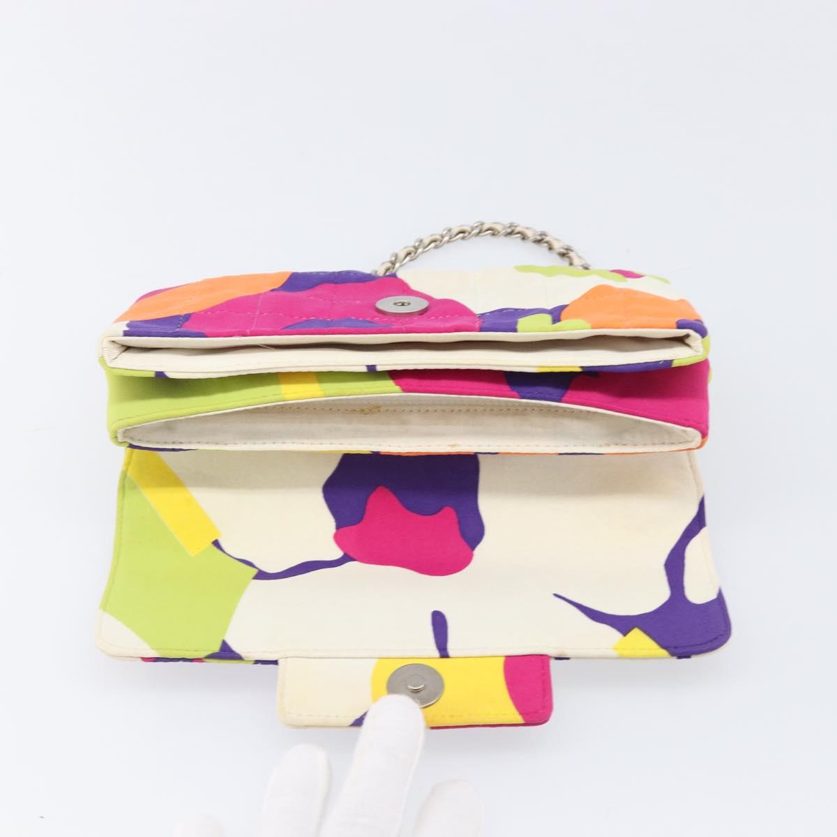 CHANEL Choco Bar Chain Shoulder Bag Cotton Multicolor Silver CC Auth 205888A