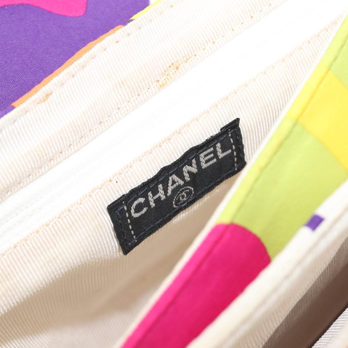 CHANEL Choco Bar Chain Shoulder Bag Cotton Multicolor Silver CC Auth 205888A