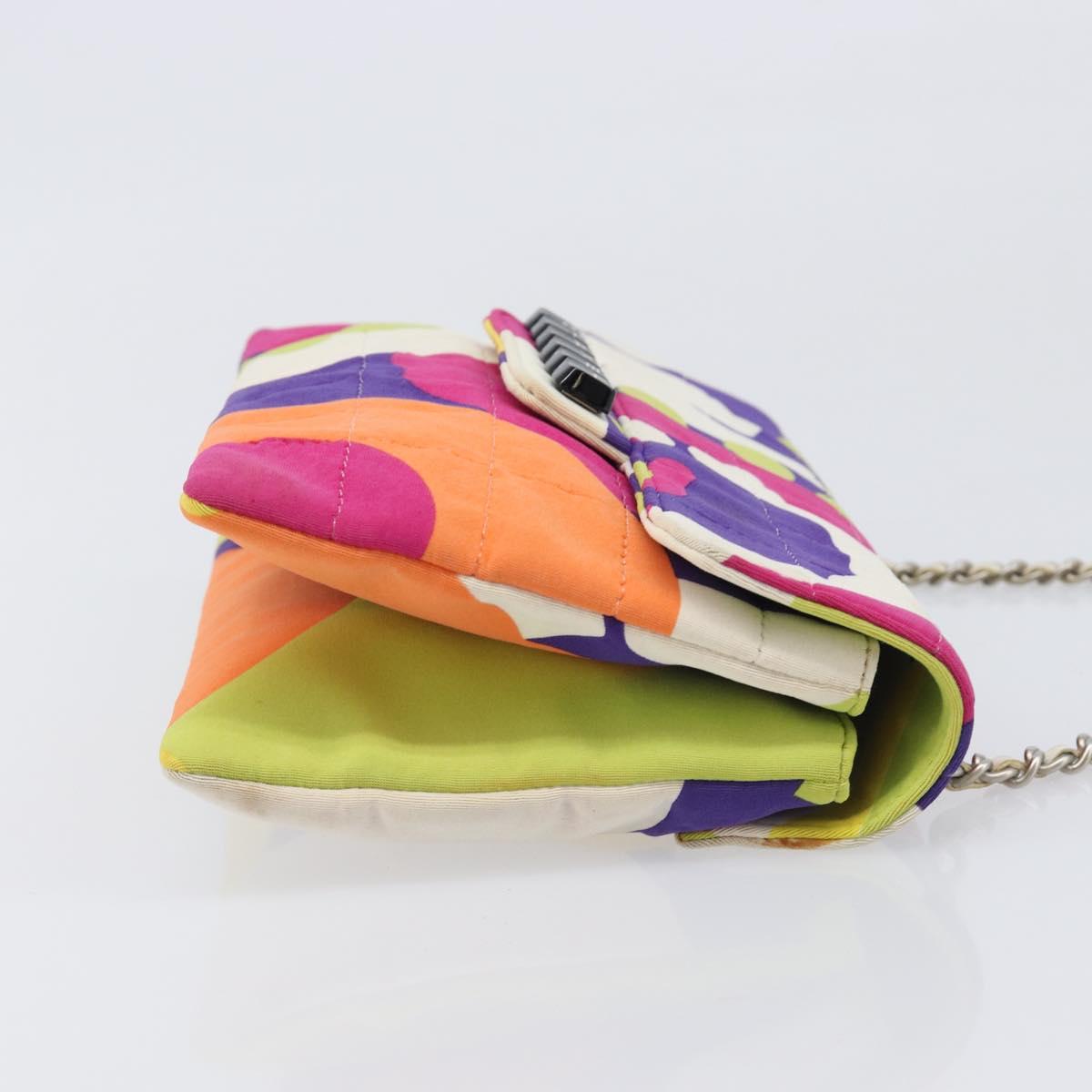 CHANEL Choco Bar Chain Shoulder Bag Cotton Multicolor Silver CC Auth 205888A