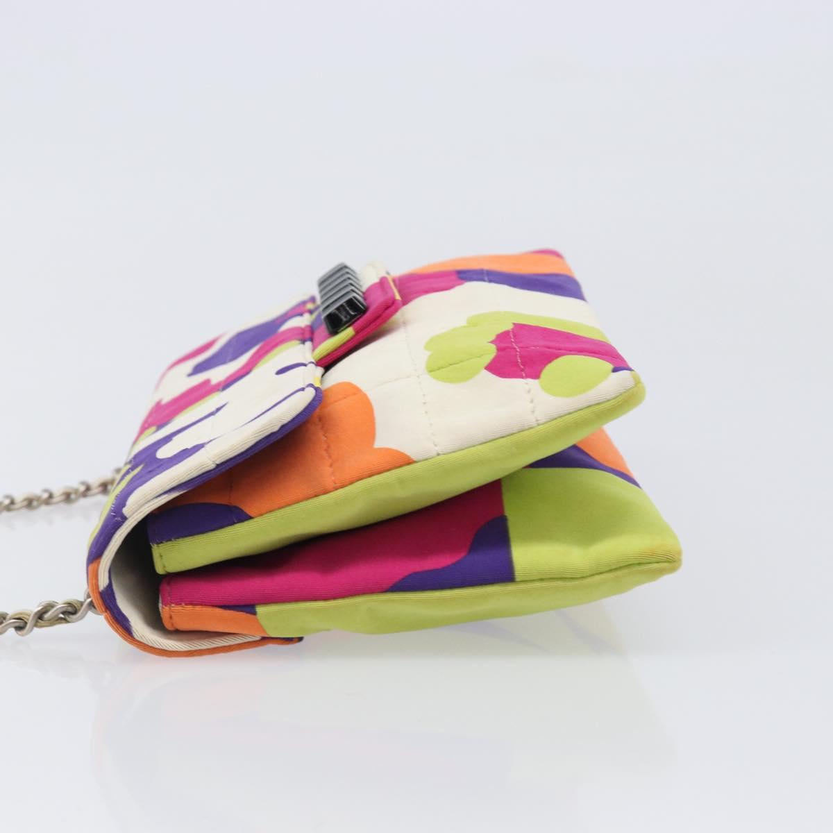 CHANEL Choco Bar Chain Shoulder Bag Cotton Multicolor Silver CC Auth 205888A