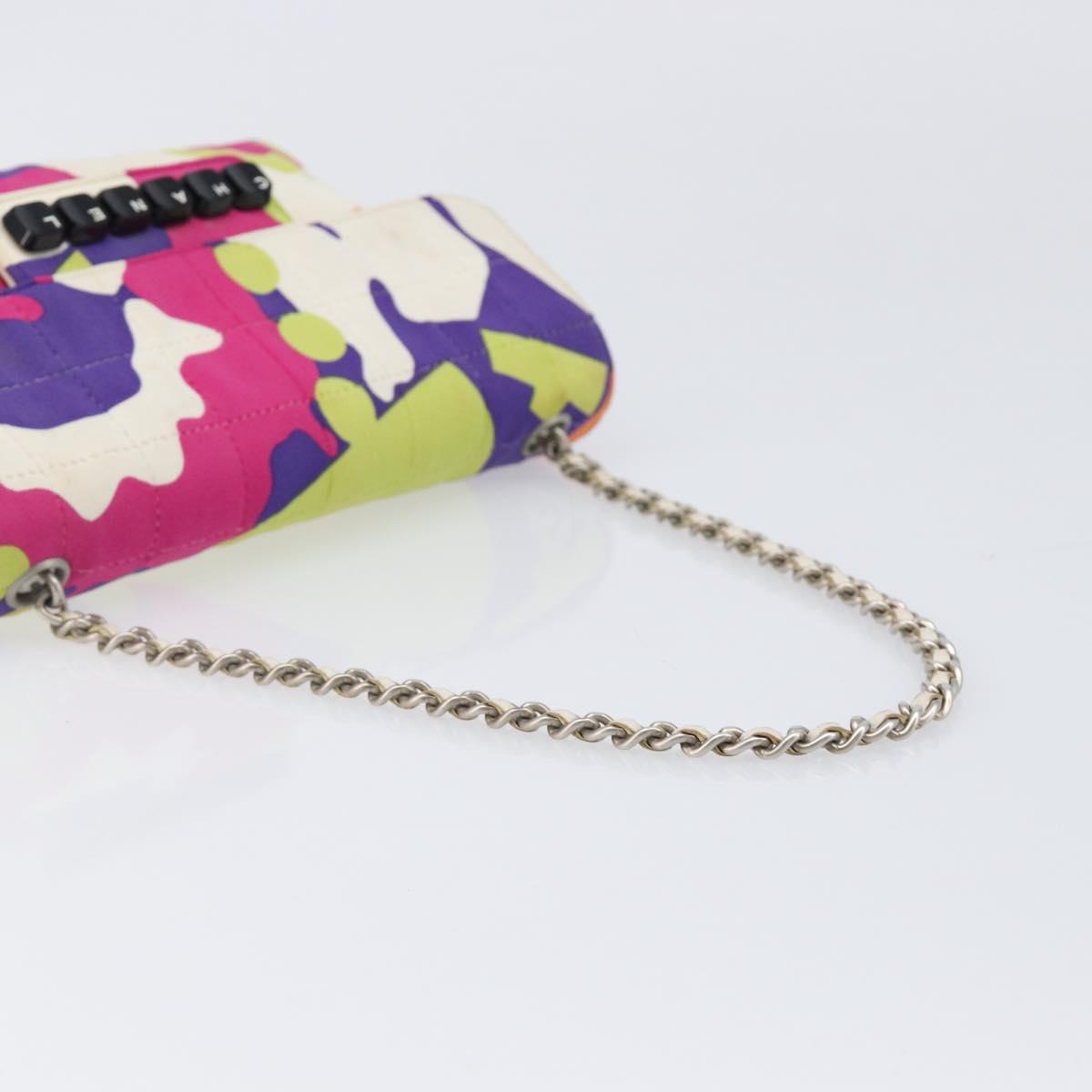 CHANEL Choco Bar Chain Shoulder Bag Cotton Multicolor Silver CC Auth 205888A