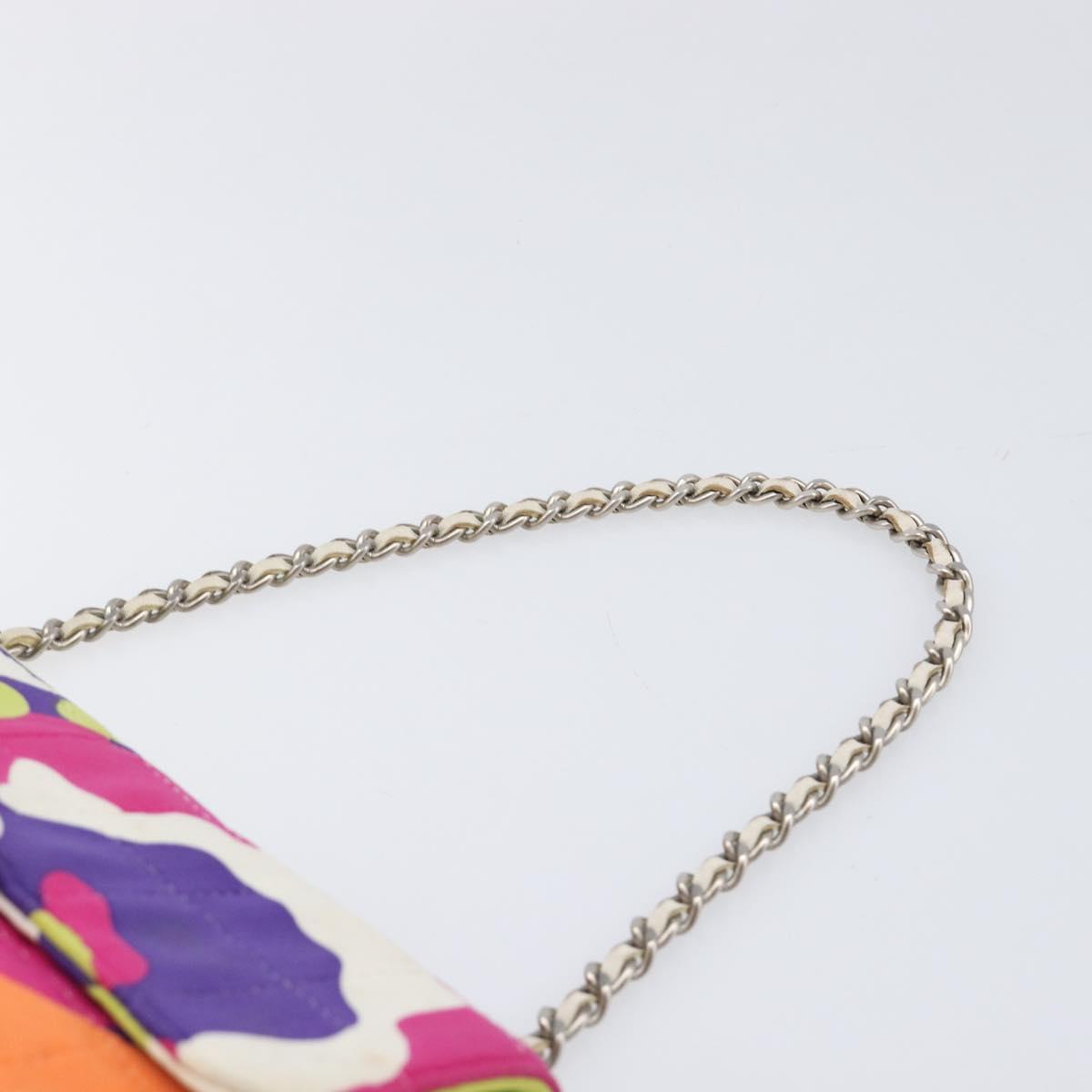 CHANEL Choco Bar Chain Shoulder Bag Cotton Multicolor Silver CC Auth 205888A