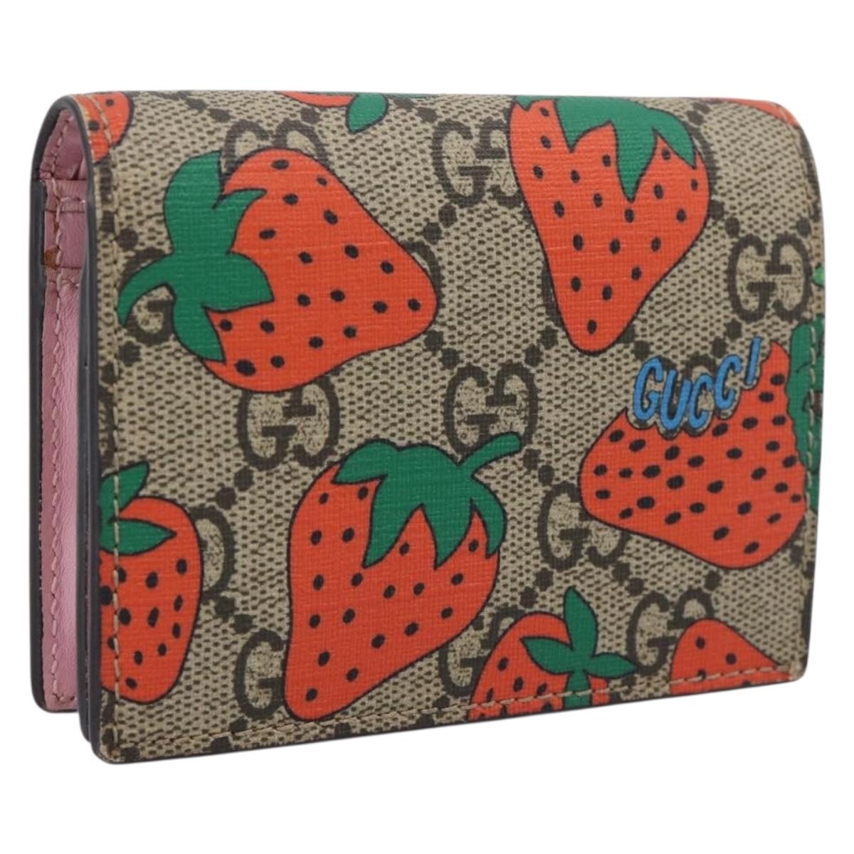 GUCCI GG Supreme Compact Wallet PVC Beige Red 573839 Auth 205892A