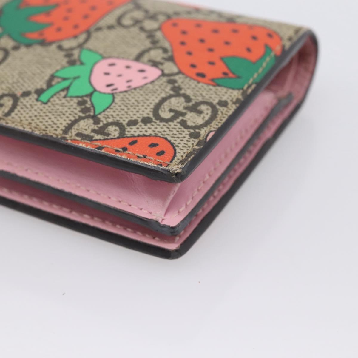 GUCCI GG Supreme Compact Wallet PVC Beige Red 573839 Auth 205892A