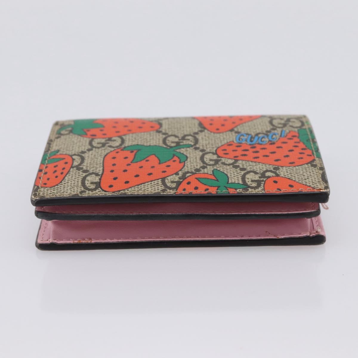 GUCCI GG Supreme Compact Wallet PVC Beige Red 573839 Auth 205892A