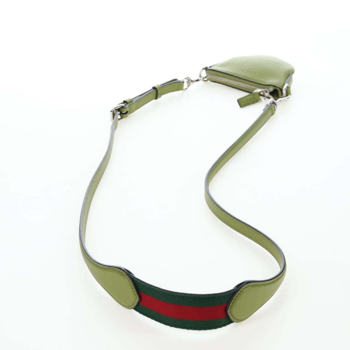 GUCCI Web Sherry Line Mini Shoulder Bag Leather Green Silver 821831 Auth 205894V