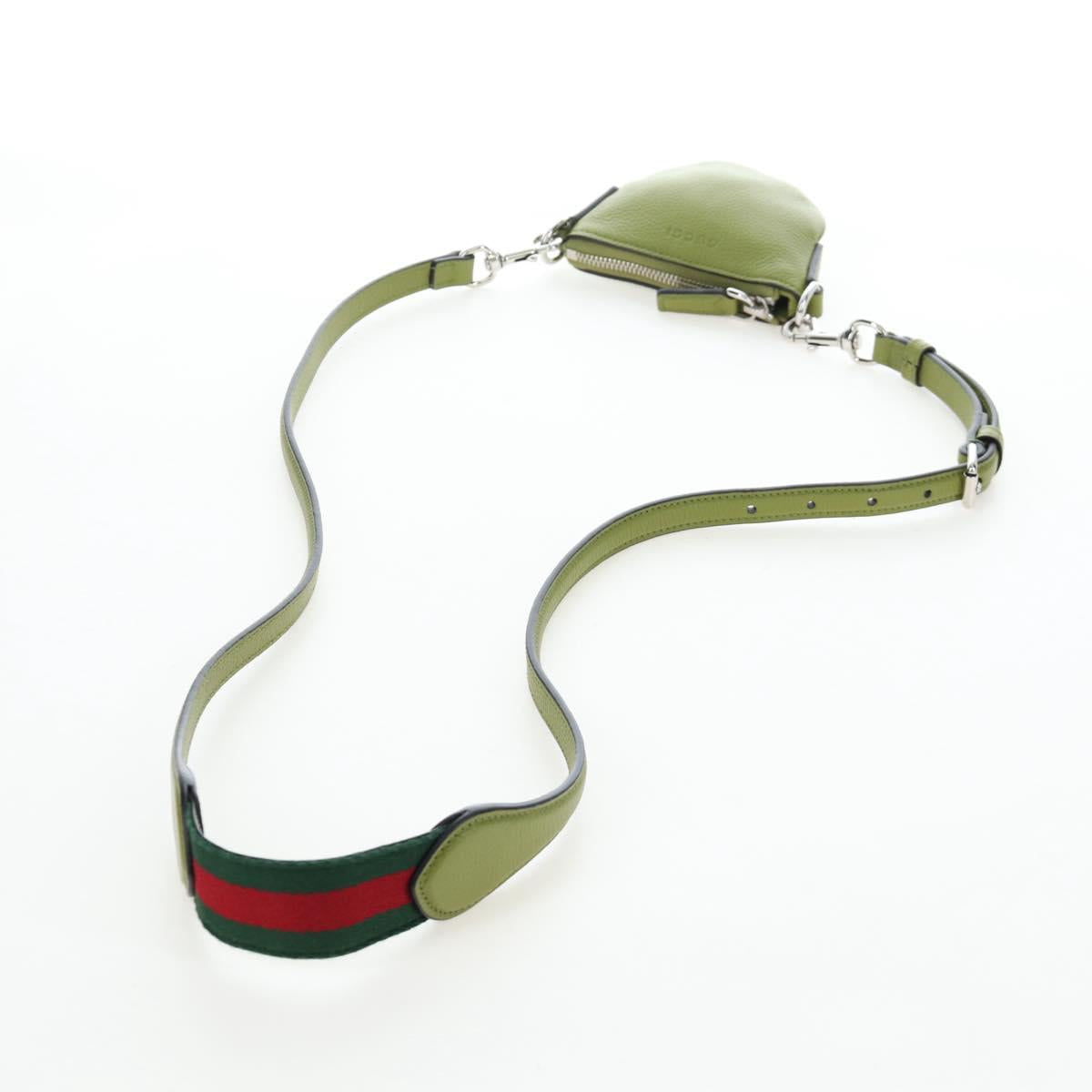 GUCCI Web Sherry Line Mini Shoulder Bag Leather Green Silver 821831 Auth 205895V