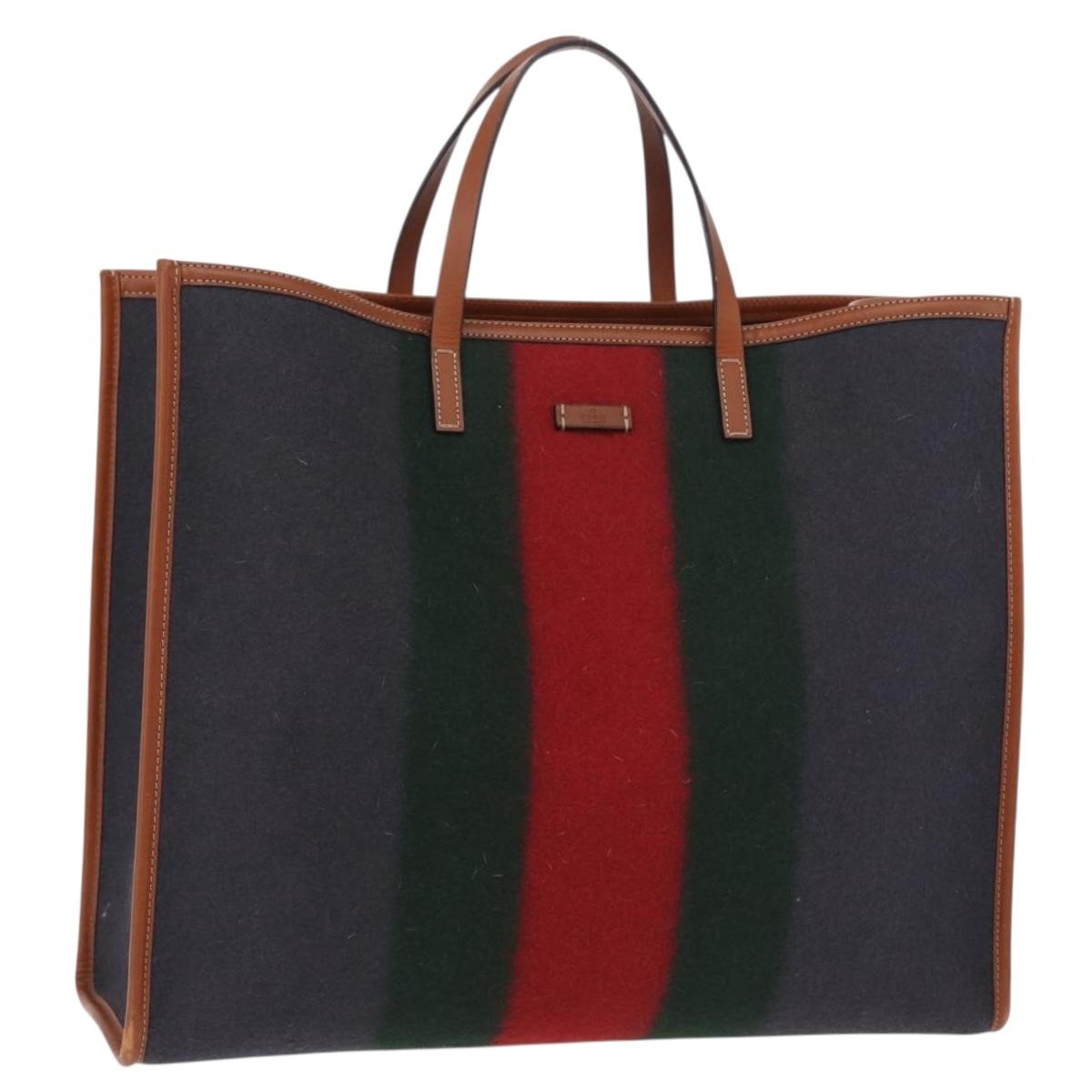 GUCCI Web Sherry Line Hand Bag Wool Gray Silver 295266 Auth 205906V