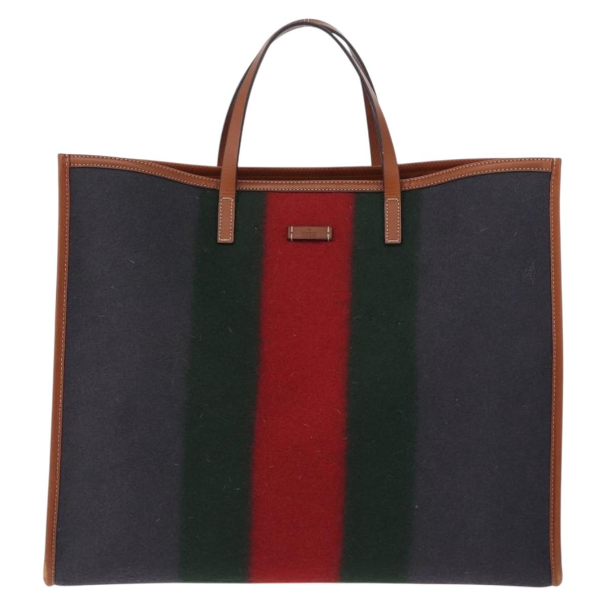 GUCCI Web Sherry Line Hand Bag Wool Gray Silver 295266 Auth 205906V