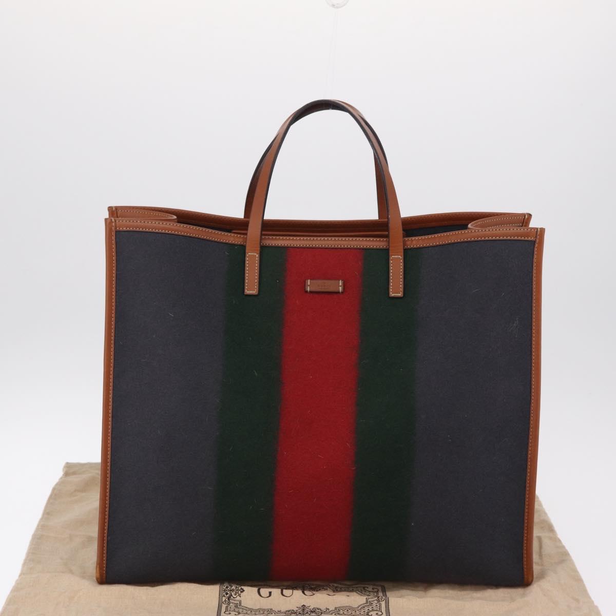 GUCCI Web Sherry Line Hand Bag Wool Gray Silver 295266 Auth 205906V