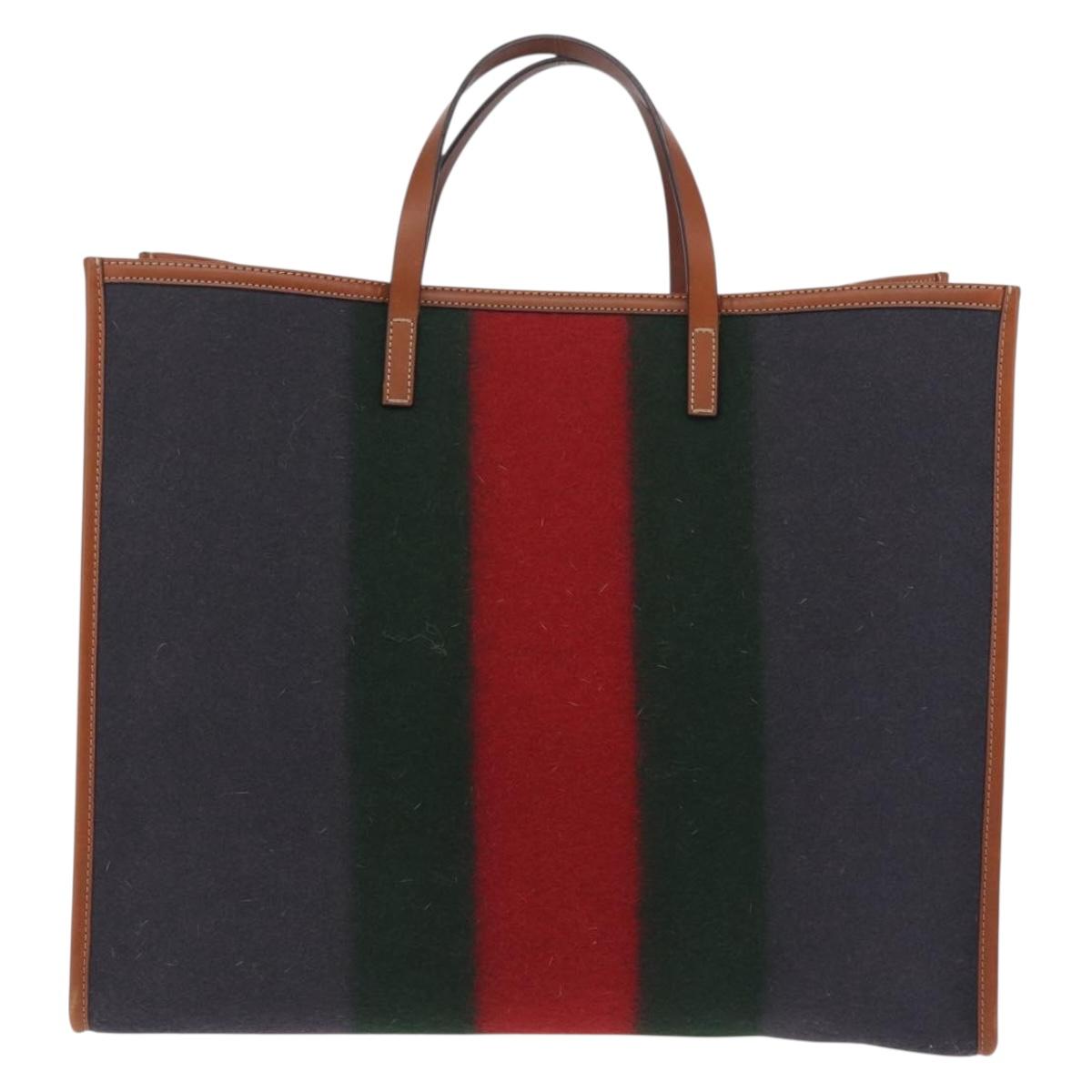 GUCCI Web Sherry Line Hand Bag Wool Gray Silver 295266 Auth 205906V