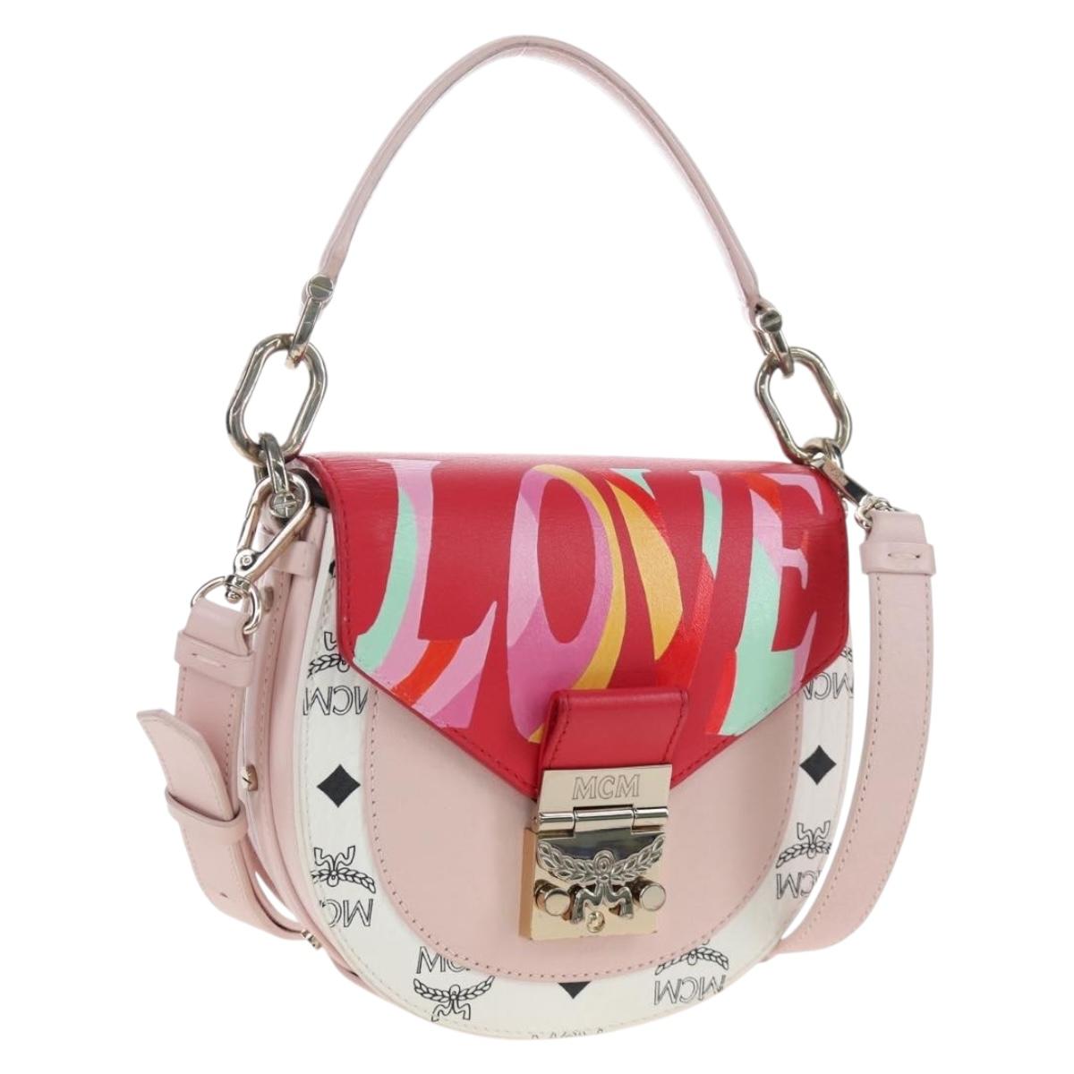 MCM Vicetos Tracy Shoulder Bag PVC Leather Pink Silver Auth 205914V