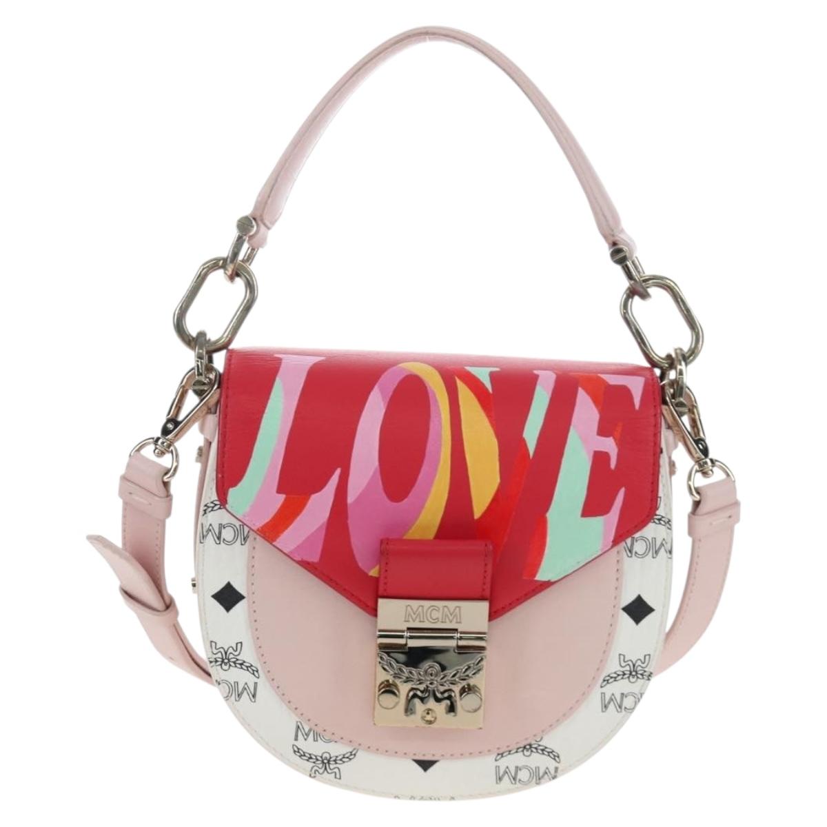 MCM Vicetos Tracy Shoulder Bag PVC Leather Pink Silver Auth 205914V
