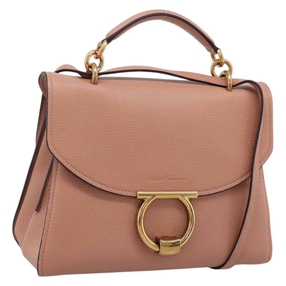 Salvatore Ferragamo Gancini Hand Bag Leather 2way Pink Gold Auth 205916V