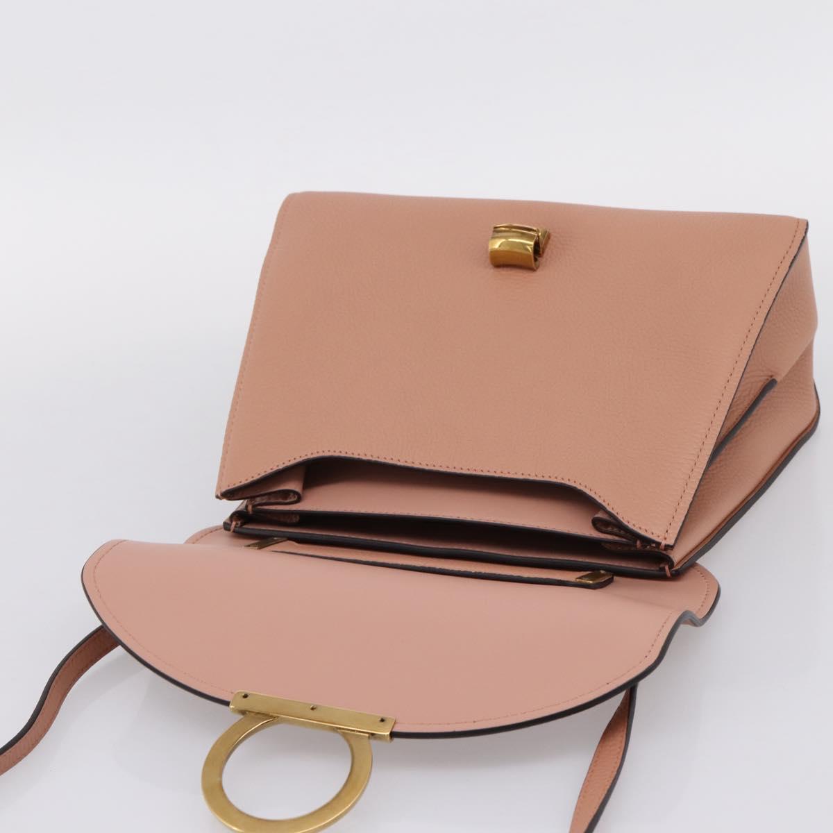 Salvatore Ferragamo Gancini Hand Bag Leather 2way Pink Gold Auth 205916V