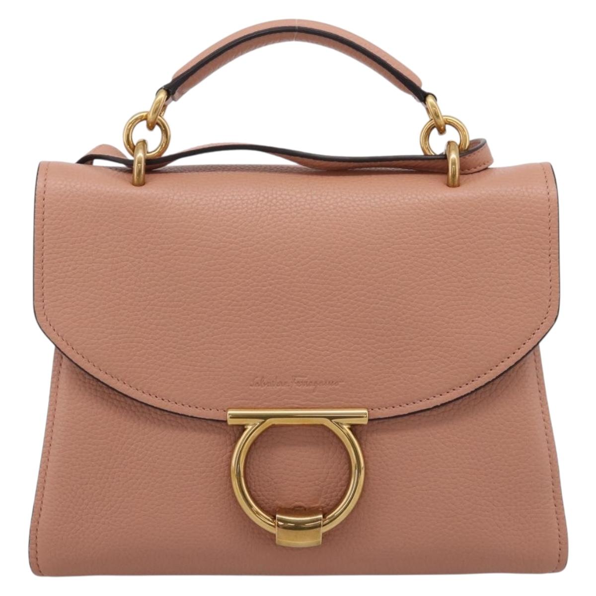 Salvatore Ferragamo Gancini Hand Bag Leather 2way Pink Gold Auth 205916V