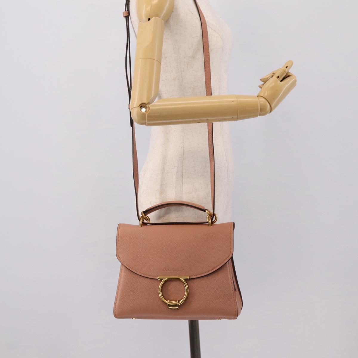 Salvatore Ferragamo Gancini Hand Bag Leather 2way Pink Gold Auth 205916V