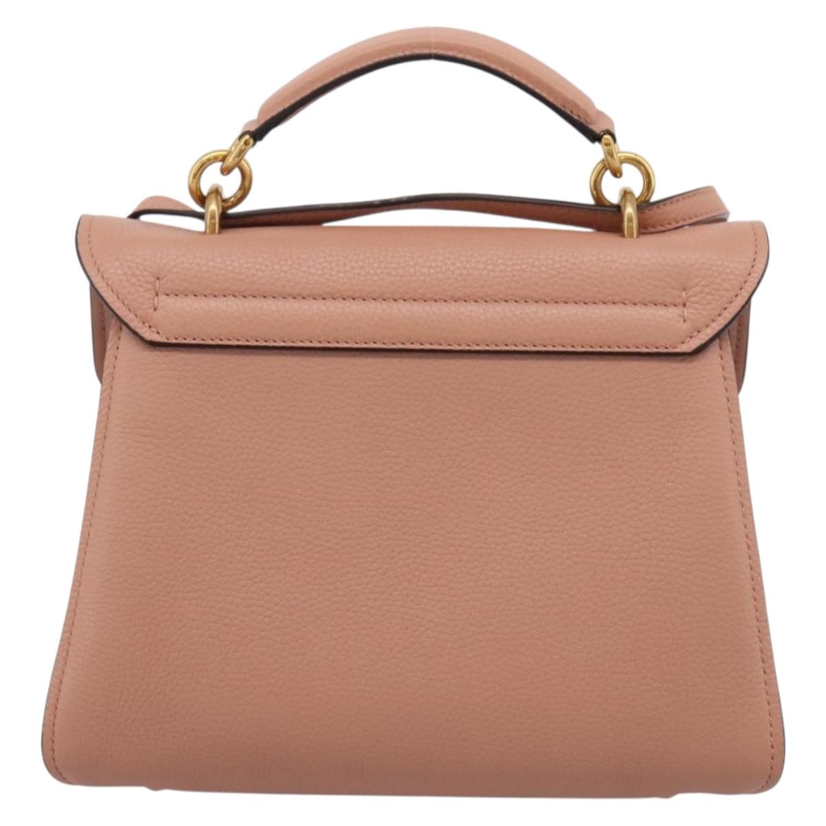 Salvatore Ferragamo Gancini Hand Bag Leather 2way Pink Gold Auth 205916V
