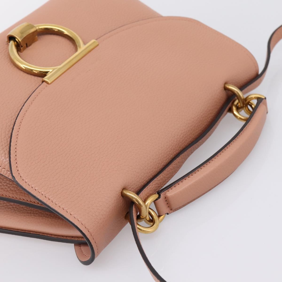 Salvatore Ferragamo Gancini Hand Bag Leather 2way Pink Gold Auth 205916V