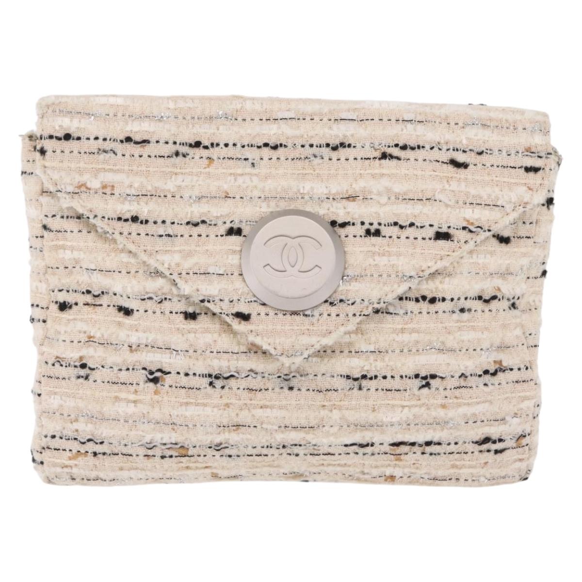CHANEL Chain Shoulder Bag Tweed White Silver CC Auth 205917V
