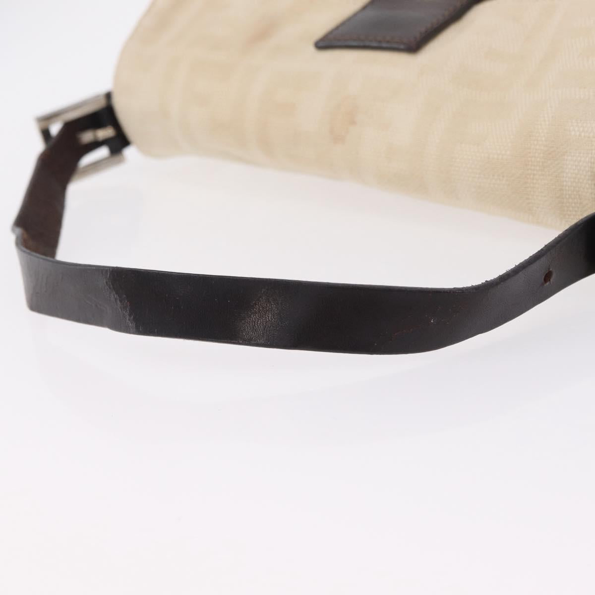 FENDI Zucca Canvas Mamma Baguette Shoulder Bag Ivory Silver Auth 205920
