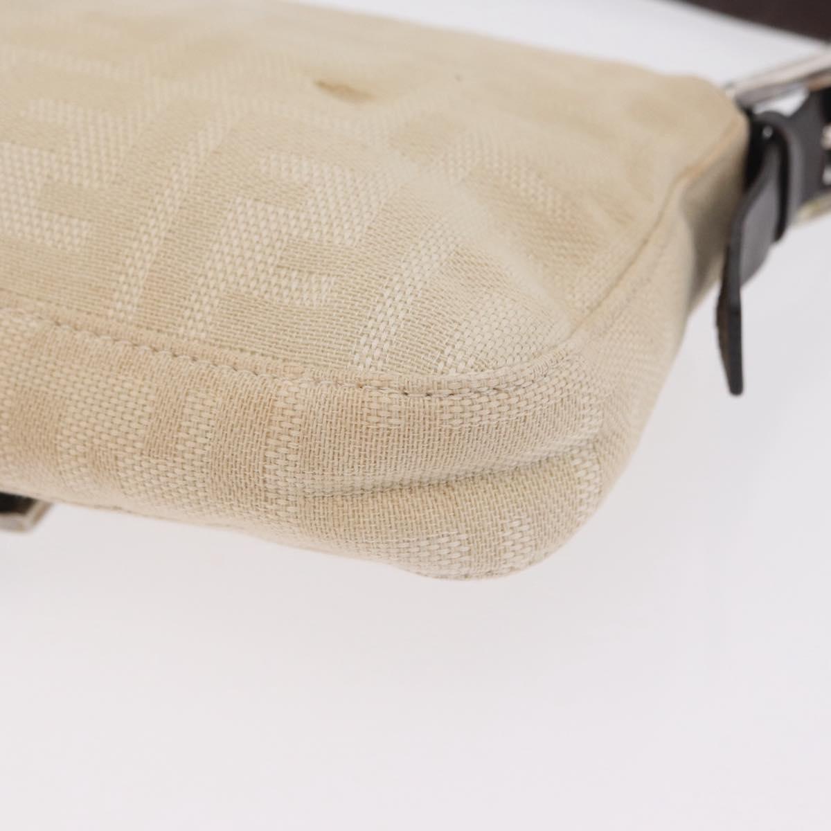 FENDI Zucca Canvas Mamma Baguette Shoulder Bag Ivory Silver Auth 205920