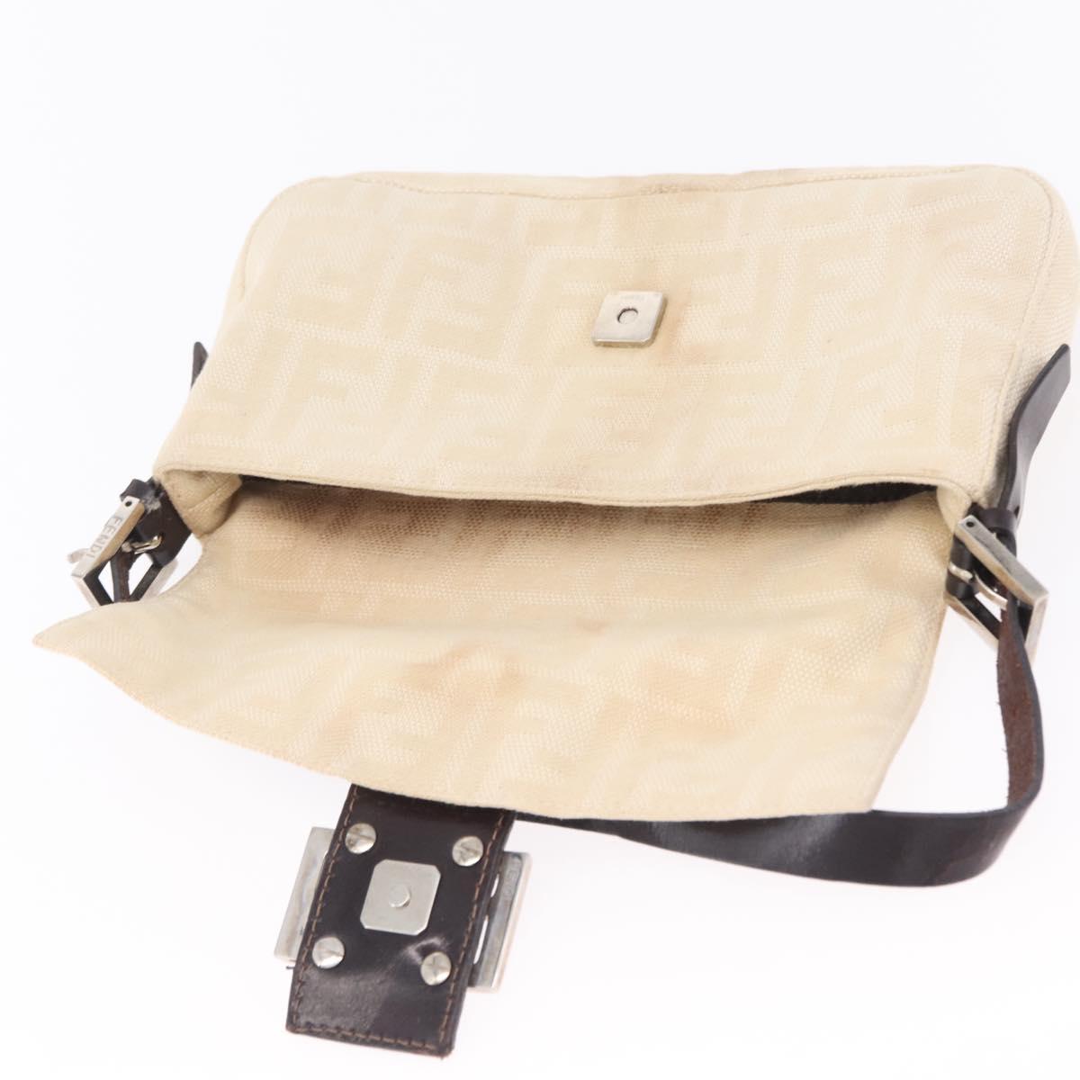 FENDI Zucca Canvas Mamma Baguette Shoulder Bag Ivory Silver Auth 205920