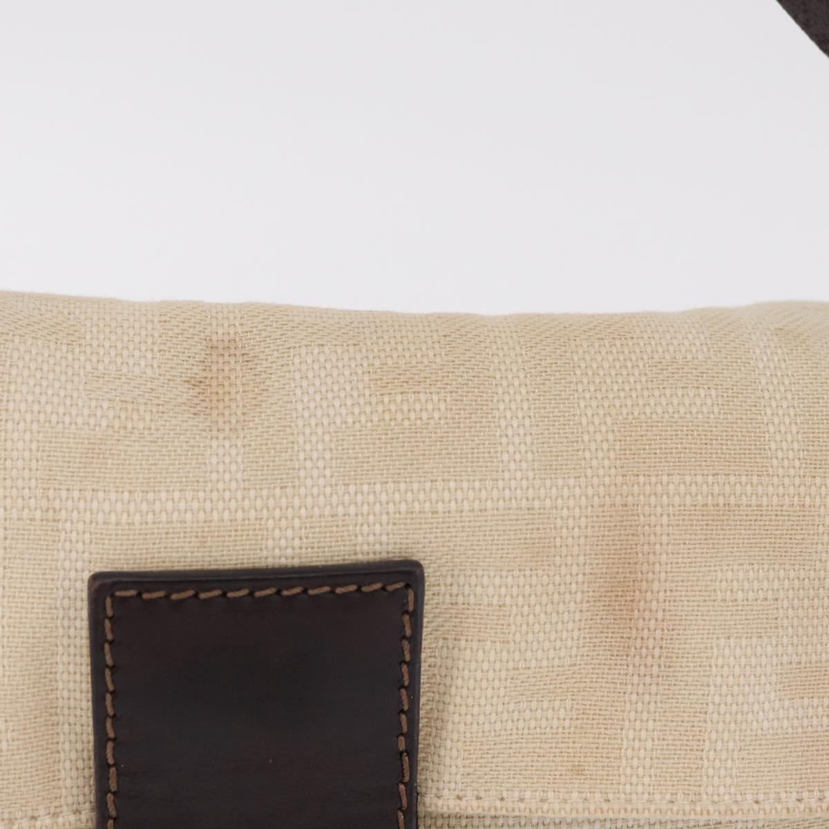 FENDI Zucca Canvas Mamma Baguette Shoulder Bag Ivory Silver Auth 205920