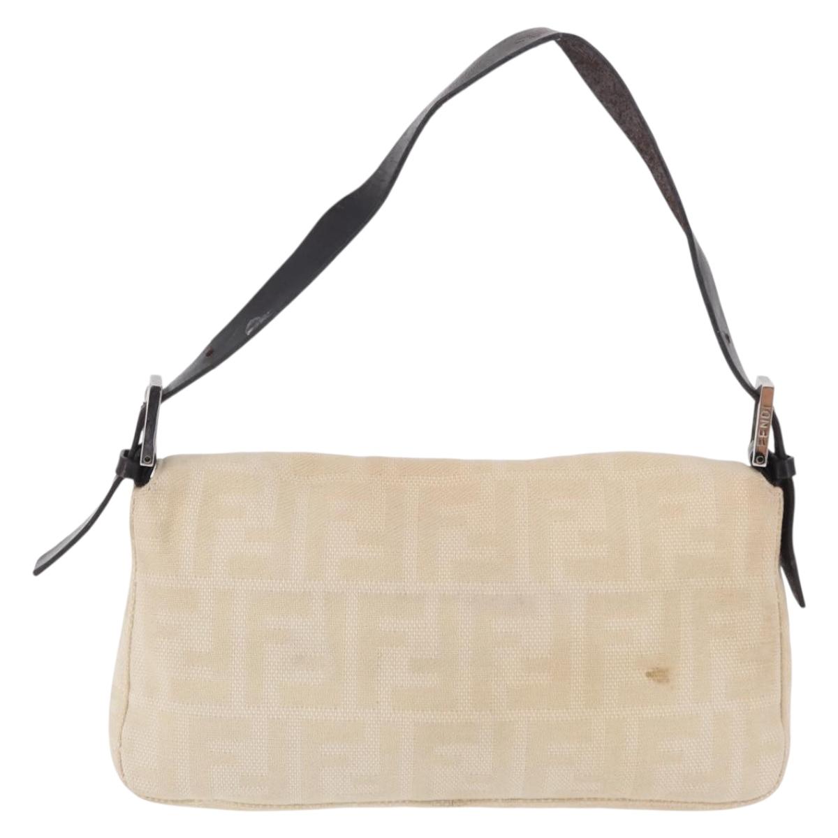 FENDI Zucca Canvas Mamma Baguette Shoulder Bag Ivory Silver Auth 205920