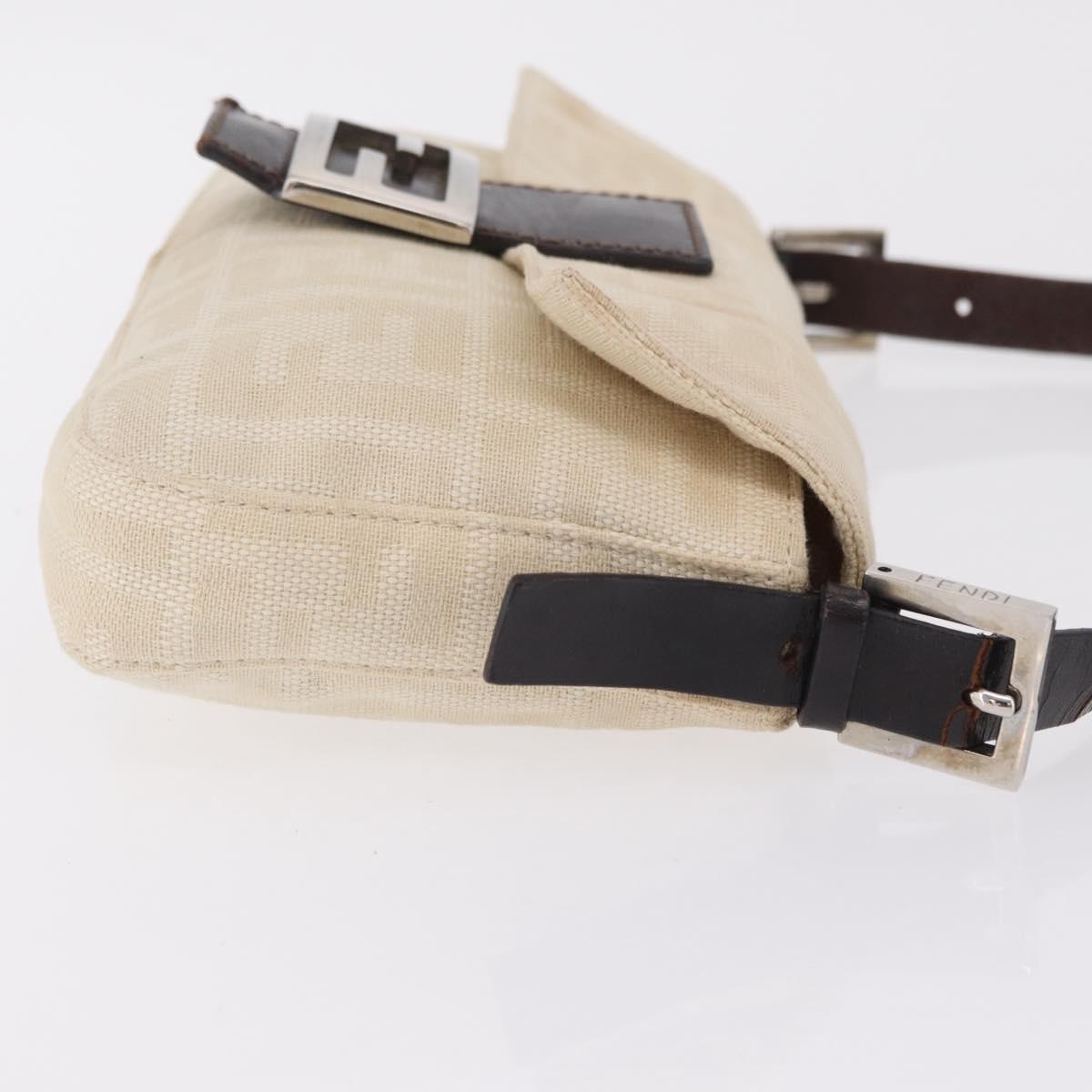 FENDI Zucca Canvas Mamma Baguette Shoulder Bag Ivory Silver Auth 205920