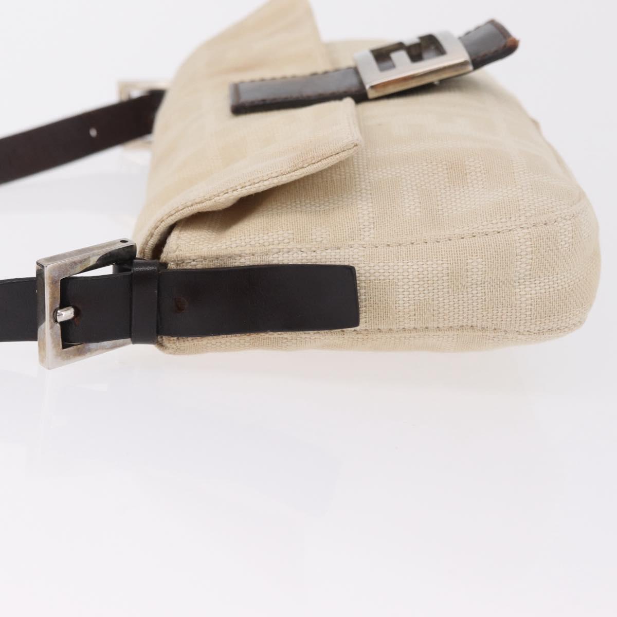 FENDI Zucca Canvas Mamma Baguette Shoulder Bag Ivory Silver Auth 205920