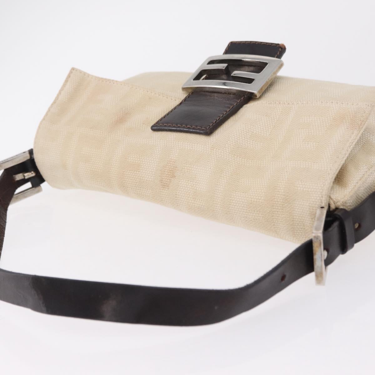 FENDI Zucca Canvas Mamma Baguette Shoulder Bag Ivory Silver Auth 205920