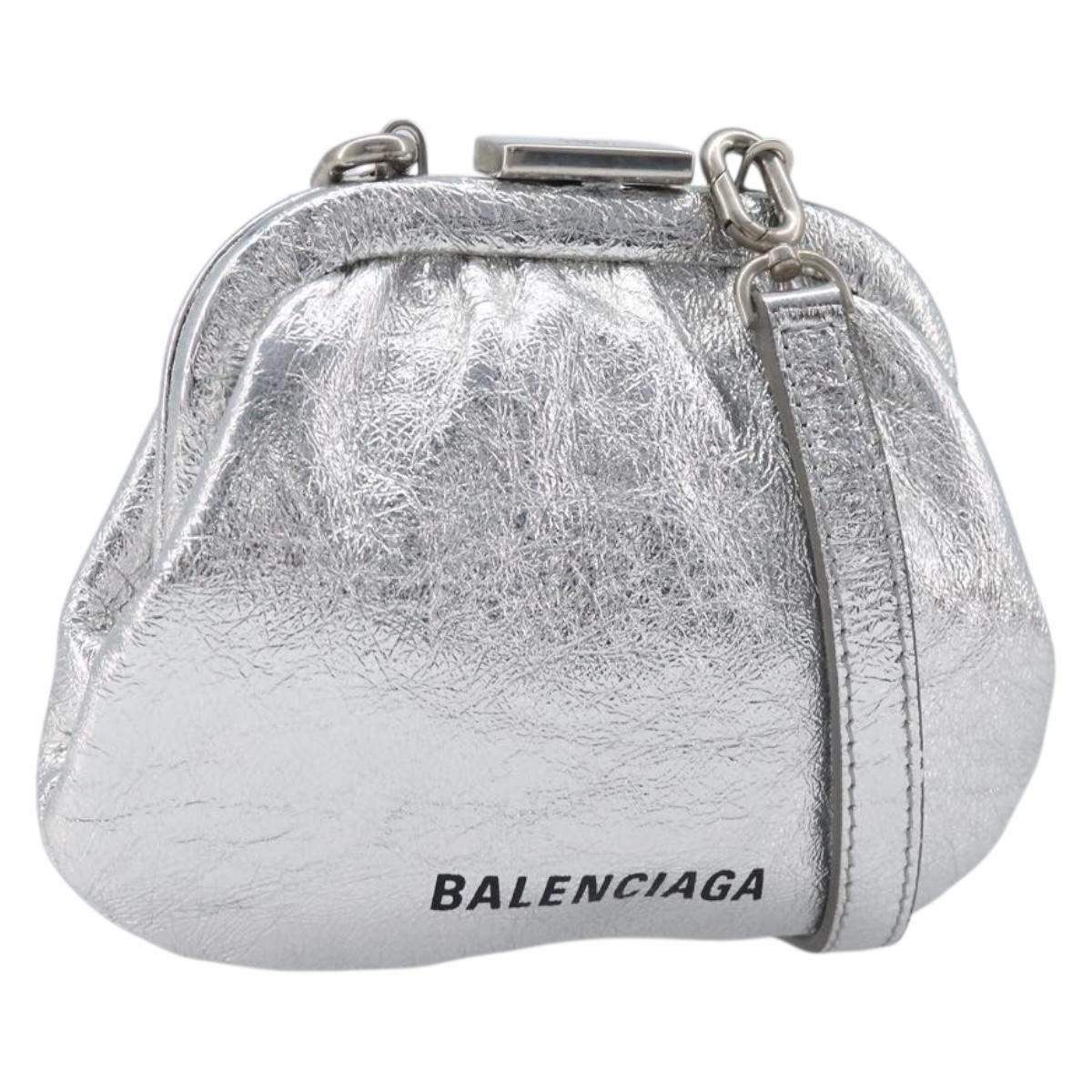 BALENCIAGA Cloudcoin Shoulder Pouch Leather Silver 618915 Auth 205922V