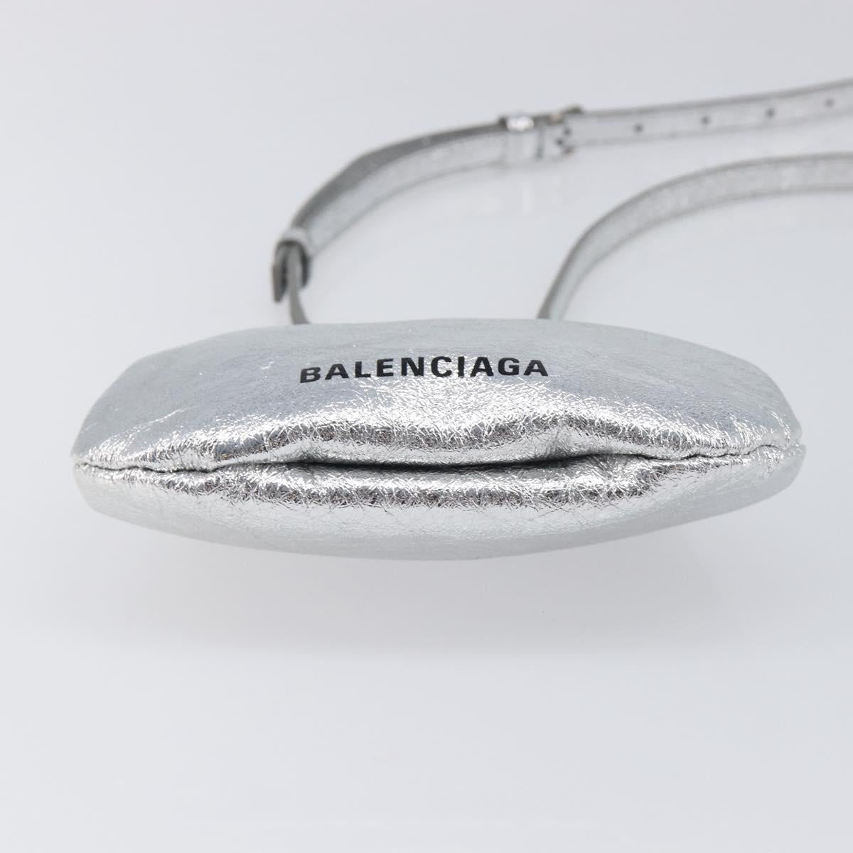 BALENCIAGA Cloudcoin Shoulder Pouch Leather Silver 618915 Auth 205922V