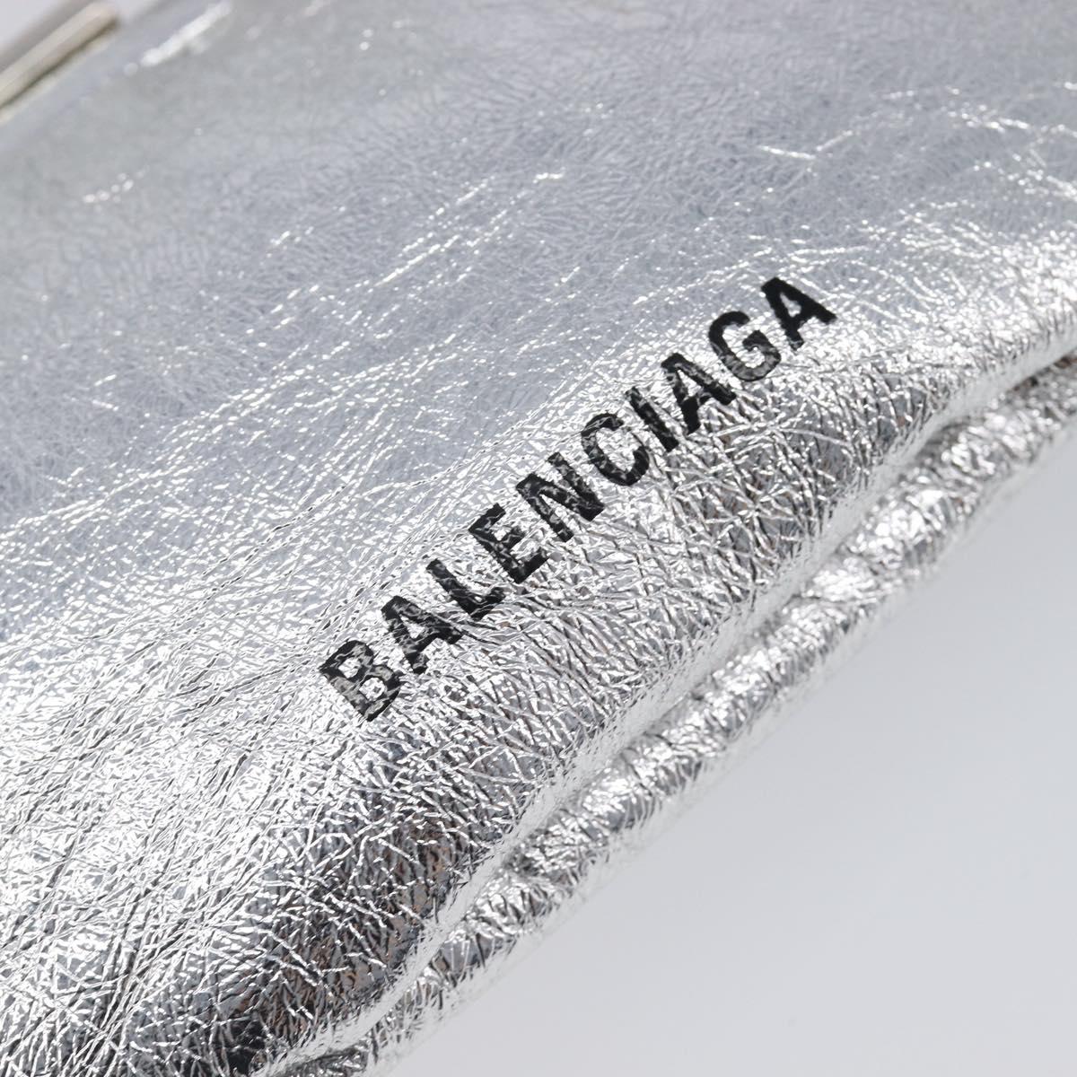 BALENCIAGA Cloudcoin Shoulder Pouch Leather Silver 618915 Auth 205922V