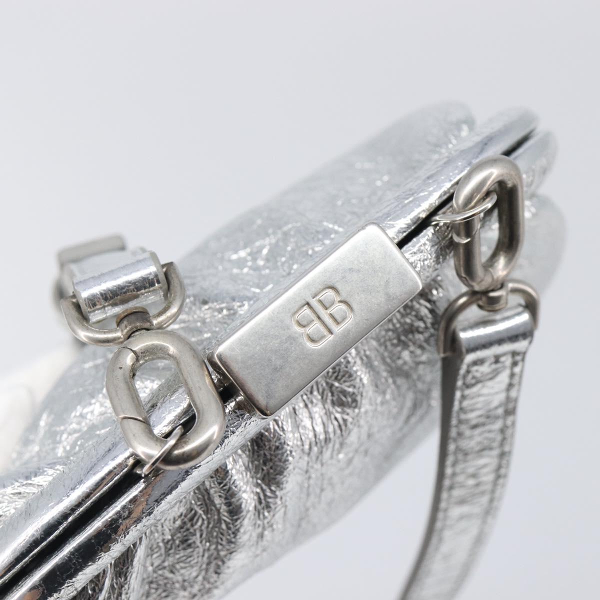 BALENCIAGA Cloudcoin Shoulder Pouch Leather Silver 618915 Auth 205922V