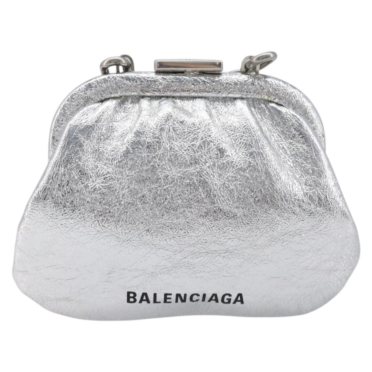 BALENCIAGA Cloudcoin Shoulder Pouch Leather Silver 618915 Auth 205922V