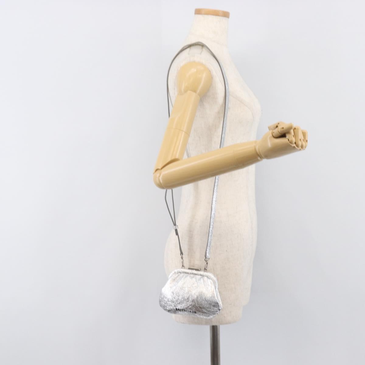 BALENCIAGA Cloudcoin Shoulder Pouch Leather Silver 618915 Auth 205922V