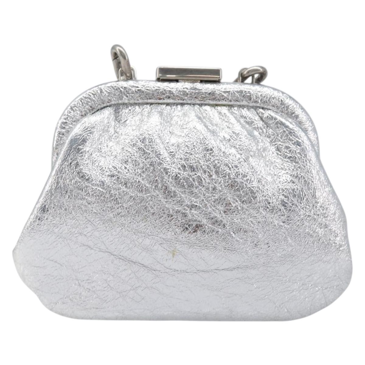 BALENCIAGA Cloudcoin Shoulder Pouch Leather Silver 618915 Auth 205922V