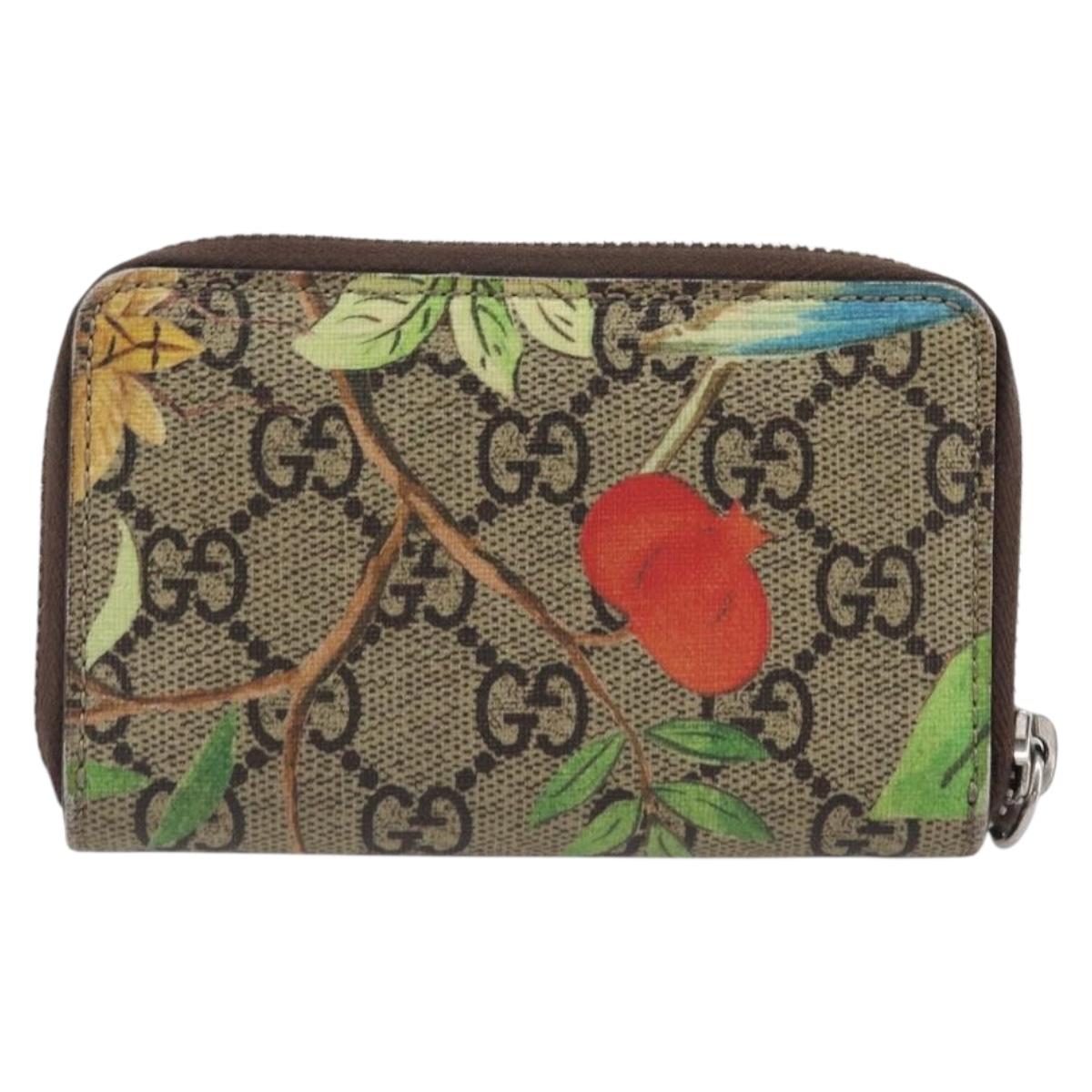GUCCI GG Supreme Coin Purse PVC Beige Silver 427013 Auth 205924A