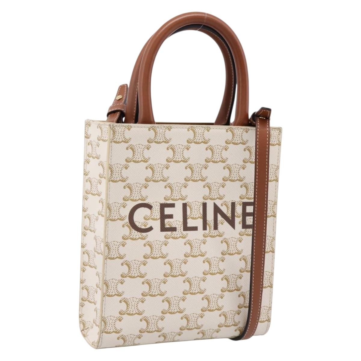 CELINE Macadam Vertical Cabas Hand Bag PVC 2way Ivory Gold Tone Auth 205927M
