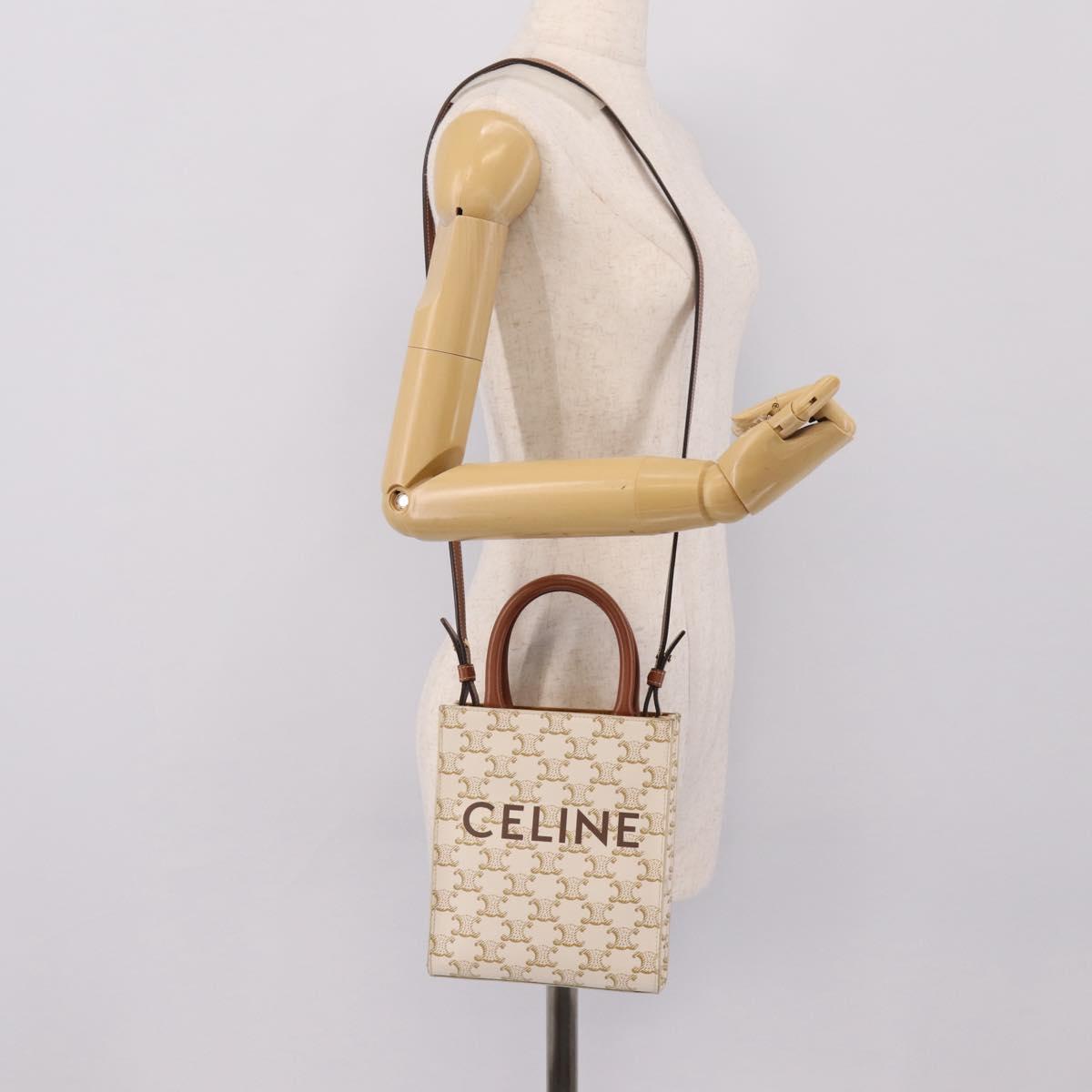 CELINE Macadam Vertical Cabas Hand Bag PVC 2way Ivory Gold Tone Auth 205927M