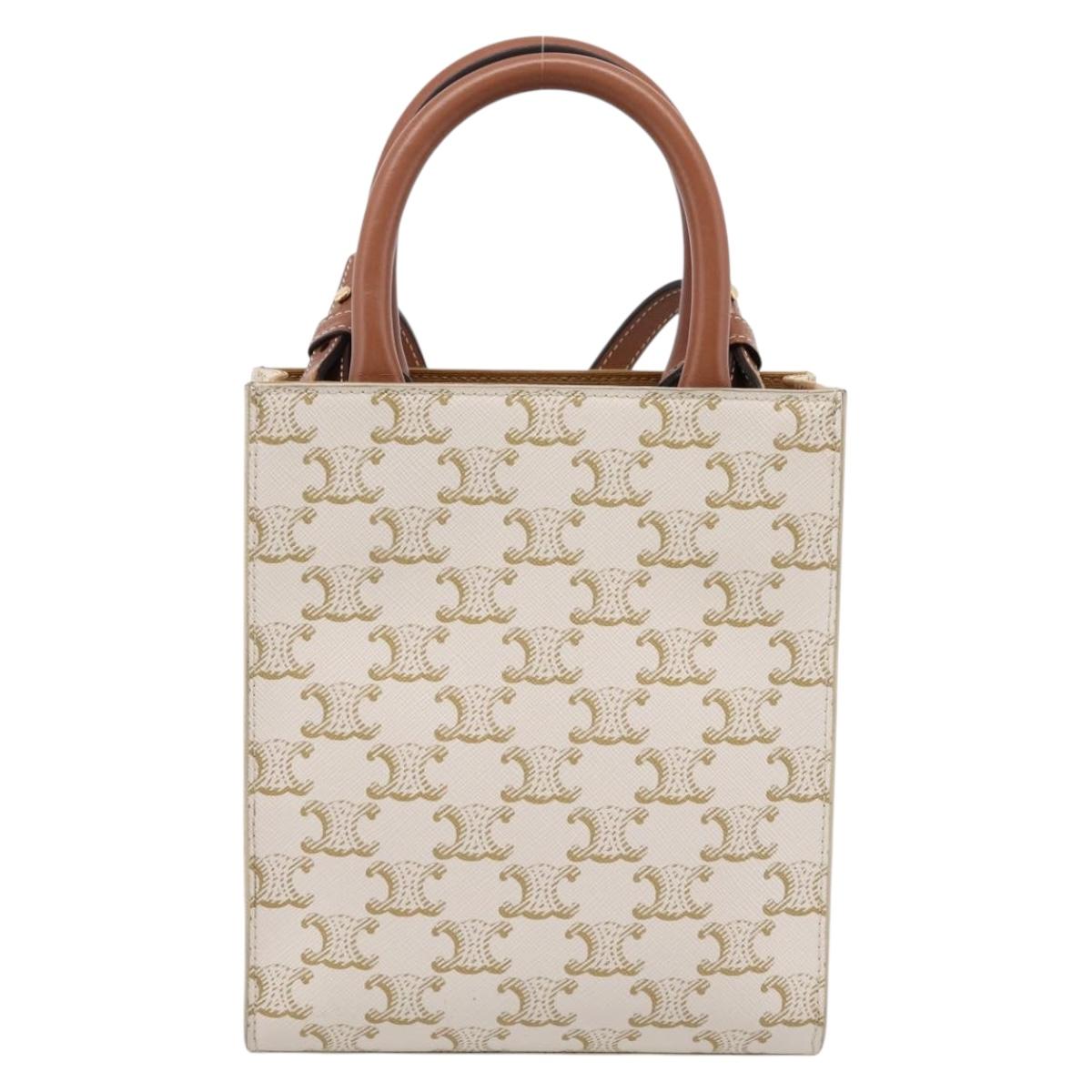 CELINE Macadam Vertical Cabas Hand Bag PVC 2way Ivory Gold Tone Auth 205927M
