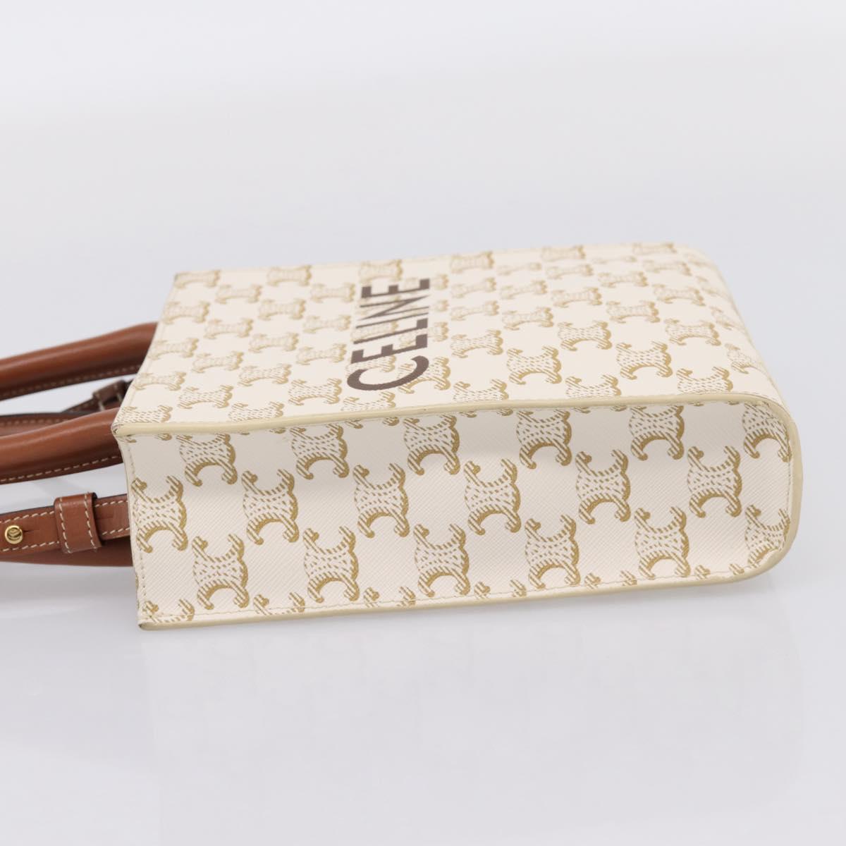 CELINE Macadam Vertical Cabas Hand Bag PVC 2way Ivory Gold Tone Auth 205927M