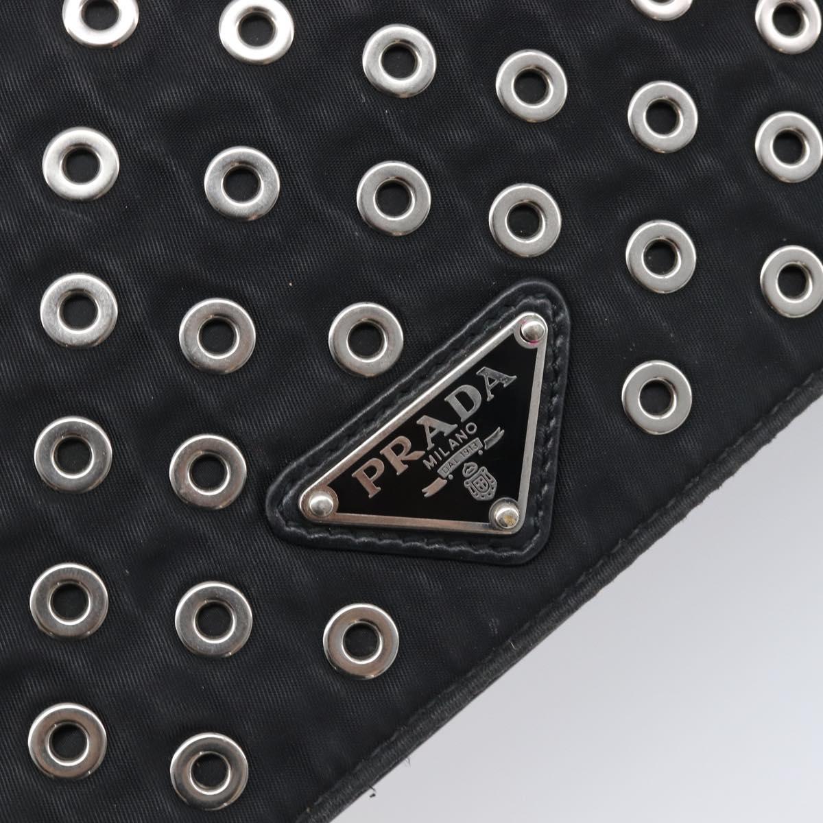 PRADA Chain Shoulder Bag Nylon Black Silver Auth 205930V