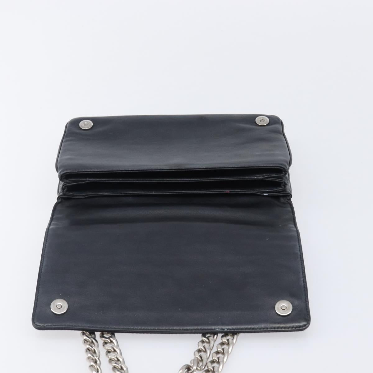 PRADA Chain Shoulder Bag Nylon Black Silver Auth 205930V