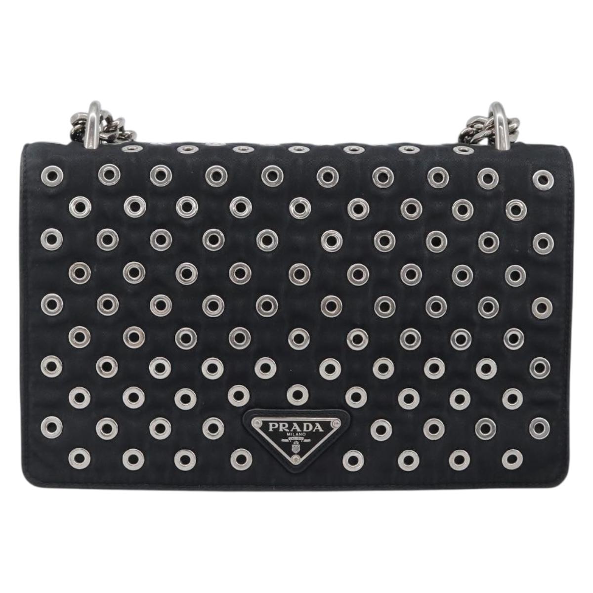 PRADA Chain Shoulder Bag Nylon Black Silver Auth 205930V