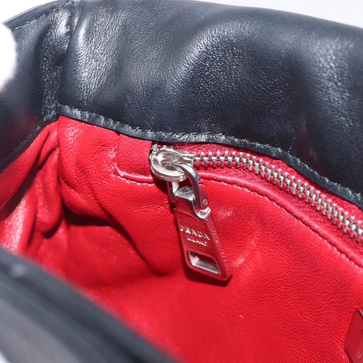 PRADA Chain Shoulder Bag Nylon Black Silver Auth 205930V